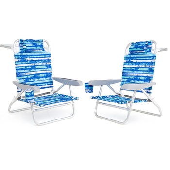 Sada 2 skladacích plážových kresiel, s operadlom nastaviteľným do 5 polôh, modré - B
