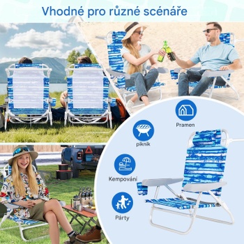 Sada 2 skladacích plážových kresiel, s operadlom nastaviteľným do 5 polôh, modré - B