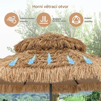 Slamený slnečník, 299 cm, polohovacia, prírodná/čierna - N