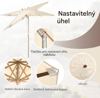 Záhradný slnečník NP11075BE, drevený, 300 cm, béžový - B