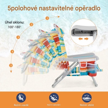 Skladacia plážová stolička s úložným vakom, 5 polôh nastavenia, oxfordská tkanina, viacfarebná - A