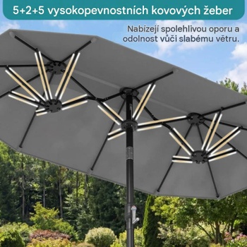 Dvojitý slnečník s kľukou 47081641, naklápací, 300 x 160 cm, sivý - B