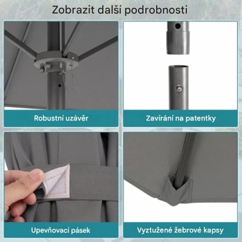 Dvojitý slnečník s kľukou 47081641, naklápací, 300 x 160 cm, sivý - B