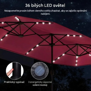 Dvojitý záhradný slnečník s podstavcom NP13436DE-WN, LED osvetlenie, UPF 50+, vínový - B