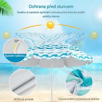Sada 2 plážových kresiel so slnečníkom a plážovou dekou 15706648081, s prepravnou taškou, bielo/modrá