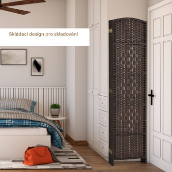 Skladacia zástena na ochranu súkromia s rámom z masívneho dreva S0NGJ0CKS8U, 270,5 x 180 cm, hnedá -