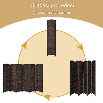 Skladacia zástena na ochranu súkromia s rámom z masívneho dreva S0NGJ0CKS8U, 270,5 x 180 cm, hnedá -