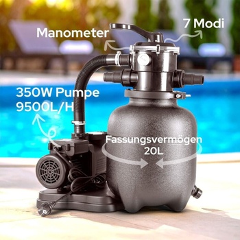 Bazénová filtrácia, 350 W, 9500L/h, 7-cestný ventil, čierna - N