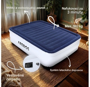 Nafukovací matrac, 203 × 152,5 × 51 cm, nosnosť až 295 kg, modro/biela - N