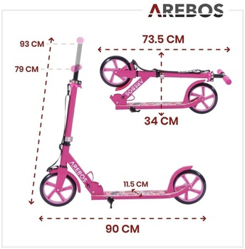 Kolobežka s nastaviteľnou výškou, pedálová brzda, nosnosť 100 kg, ružová - B