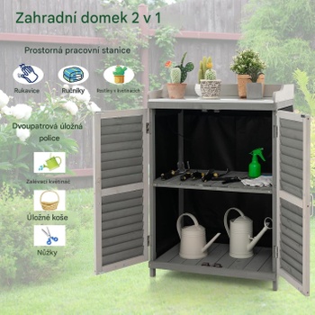 Záhradná skrinka s 2 magnetickými dvierkami a 1 policou QD4027QBES, 67 x 47 x 100 cm, sivá - B