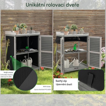 Záhradná skrinka s 2 magnetickými dvierkami a 1 policou QD4027QBES, 67 x 47 x 100 cm, sivá - B