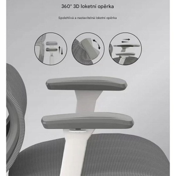 Ergonomická kancelárska stolička C7WG-air, 4D podrúčky, šedá - B
