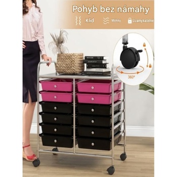Vozík s 12 stohovateľnými zásuvkami JV12580, čierno/ružový - B