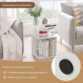 Odkladací stolík k pohovke s rámom v tvare S CA11241WH, 33 x 33 x 50 cm, biely - B