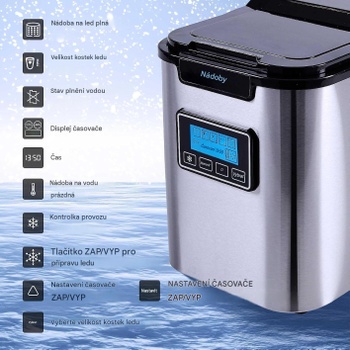 Výrobník ľadu, 2,2 l, 150 W, 3 veľkosti ľadových kociek, strieborný - B