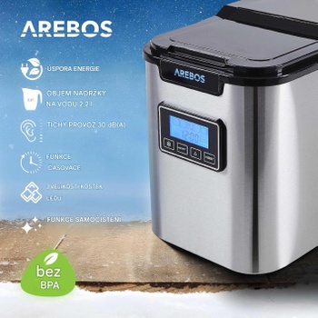 Výrobník ľadu, 2,2 l, 150 W, 3 veľkosti ľadových kociek, strieborný - B