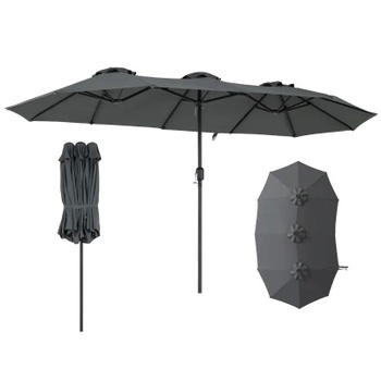 Dvojitý slnečník s ručnou kľukou NP13303GR, 400 x 215 cm, sivý - B