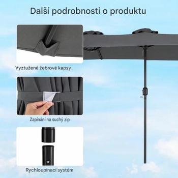 Dvojitý slnečník s ručnou kľukou NP13303GR, 400 x 215 cm, sivý - B