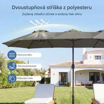 Dvojitý slnečník s ručnou kľukou NP13303GR, 400 x 215 cm, sivý - B