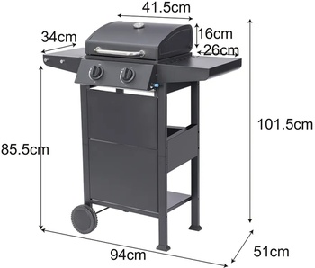 Plynový gril San Jose AY0204, 2 horáky, 5 kW, čierny - B