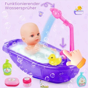 Súprava pre bábiky deAO s vaničkou a doplnky pre bábiky 30 cm a bábätko fialová