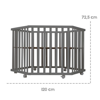 Detská šesťhranná ohrádka s kolieskami, Ø 119 cm, antracit - B