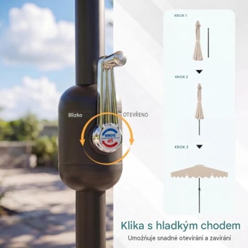 Záhradný slnečník s kľukou a náklonom 30 ° NP13392BE, 270 cm, béžový - B