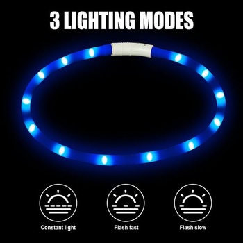 HOTUT LED obojok pre psov, dobíjací cez USB, vodotesný s 3 režimami svietenia, nastaviteľná dĺžka,