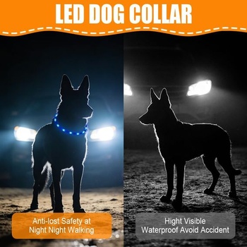 HOTUT LED obojek pro psy, dobíjecí přes USB, vodotěsný se 3 režimy svícení, nastavitelná délka,
