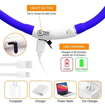 HOTUT LED obojok pre psov, dobíjací cez USB, vodotesný s 3 režimami svietenia, nastaviteľná dĺžka,