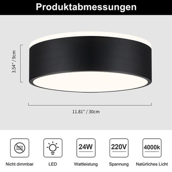 Moderné stropné svietidlo, LED stropné svietidlo, čierny kov, 4000K, 24W, Ø30cm, čierne 30 cm