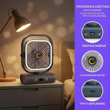 Veľmi tichý stolný ventilátor, 2400 mAh, USB ventilátor, stolný ventilátor, sivý