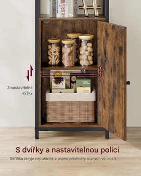 Vysoká knižnica s dvierkami LLS132K01, nastaviteľné police, 24 x 40 x 159,5 cm, čierno / hnedá - B