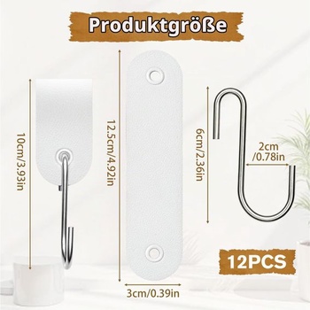 12 háčikov na biele kabáty s koženými pútkami