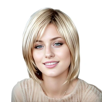 Paruka krátký bob pro ženy, blond, s ofinou, kudrnatý…