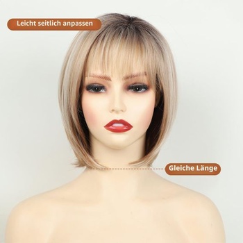 Parochňa krátky bôb pre ženy, blond, s ofinou, kučeravý design, prechod svetlo blond, texturovaný