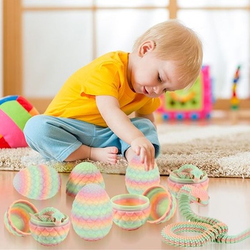 Joycabin 3D tlačený had s vajcom, hračka fidget, farebná viacfarebná malá (výška vajcia: 8,5 cm)
