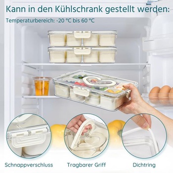 Newthinking Snack Box s přihrádkami, 8přihrádkový svačinový talíř s víkem