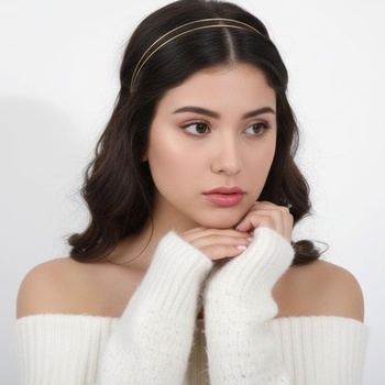 Dvoupramenná tenká drátěná čelenka, zlatá, jemná minimalistická čelenka