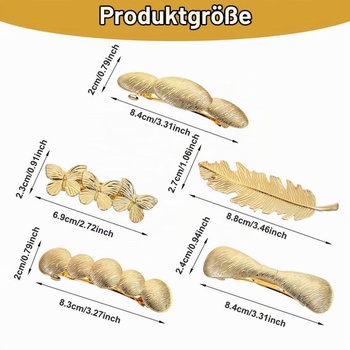5 pozlacených sponek do vlasů, francouzské sponky do vlasů s diagonálními kovovými proužky, různé