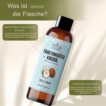 Frakcionovaný tekutý kokosový olej, čistý a prírodný nosný olej (100 ml)