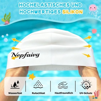 Nepfaivy plavecká čepice pro děti s dlouhými vlasy, nepromokavá plavecká čepice bílá