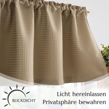 TOPICK Záclony do kavárny, vaflový vzor, bistro záclona, 1 kus, V 45 x Š 150 cm, hnědá, V 45 x