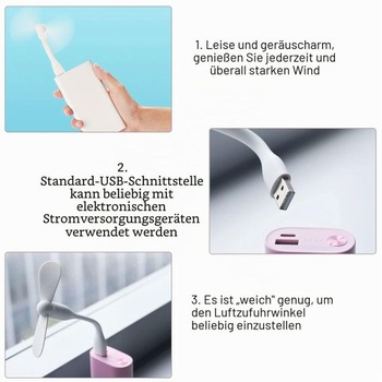 Cerioll 4-balení mini USB ventilátorů, flexibilní USB ventilátor, pro PC, notebook, powerbanku