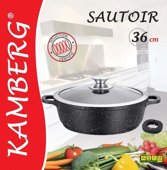 Kamberg – 0008043 – Hrniec 36 cm – Liaty hliník – Povrch s efektom kameňa – So sklenenou pokrievkou –