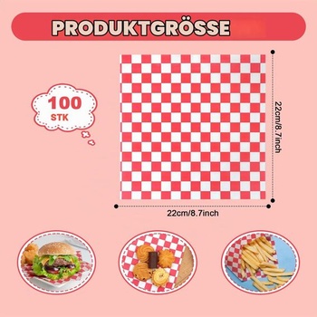 100 listov papiera na pečenie, kockované vložky do košíka Deli Basket
