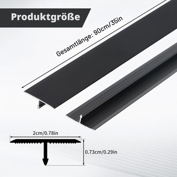 3 kusy hliníkových krycích líšt v tvare T, hliníkové lišty v tvare T CEIEVER 0,9 m x 2 cm, plochá