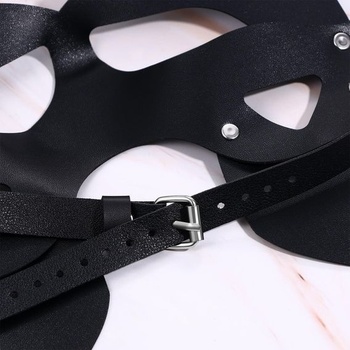 Kožená liščí maska Flongo s límcem pro ženy: 2dílná černá sexy punková liščí maska s cvočky a