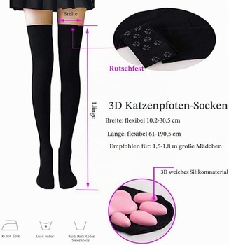 Ponožky pod stehná s mačacou labkou, roztomilé mäkké 3D ponožky s guľatou špičkou, palčiaky,